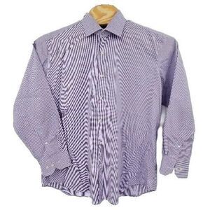 Tailorbyrd Non Iron Trim Fit Shirt Purple Gingham Check Mens Size 17 1/2 34-35